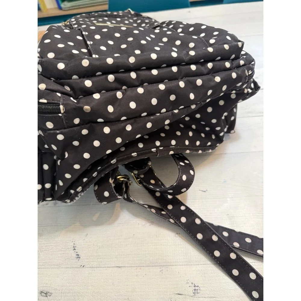 Jujube Be Right Back backpack diaper bag duchess print black and white polka dot